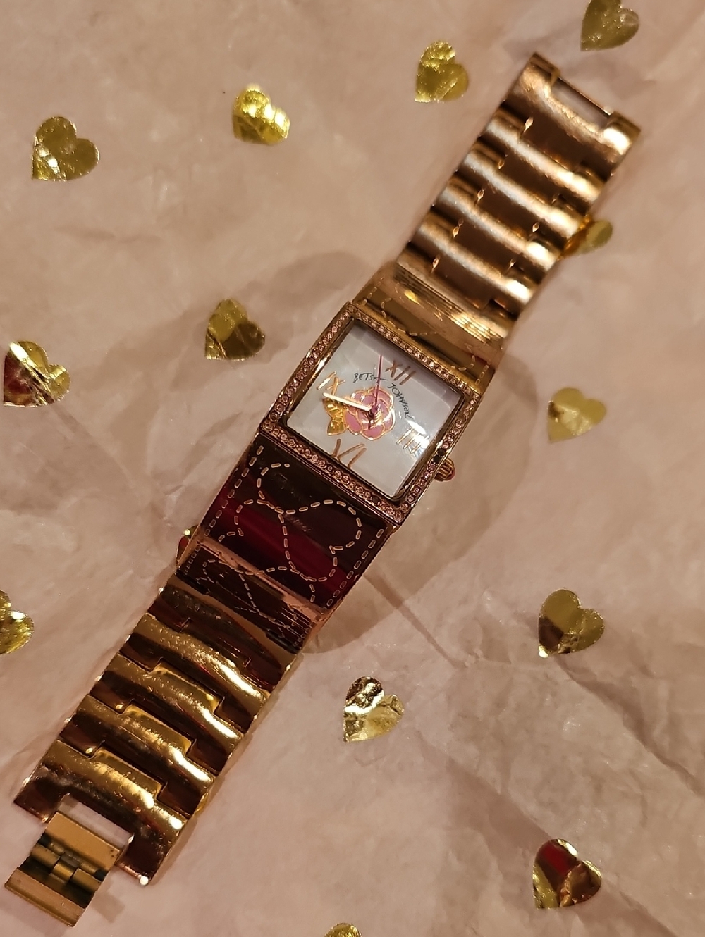Betsey Johnson Rose Gold Women's Bracelet Watch with Heart Accent